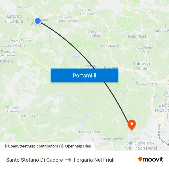 Santo Stefano Di Cadore to Forgaria Nel Friuli map