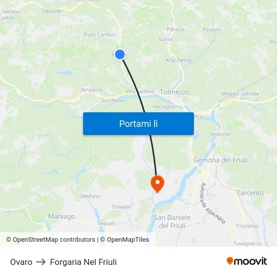 Ovaro to Forgaria Nel Friuli map