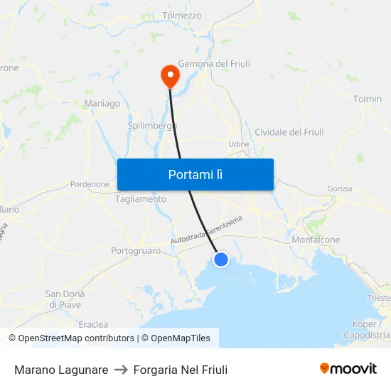 Marano Lagunare to Forgaria Nel Friuli map