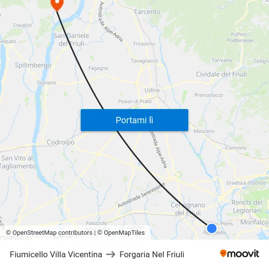 Fiumicello Villa Vicentina to Forgaria Nel Friuli map
