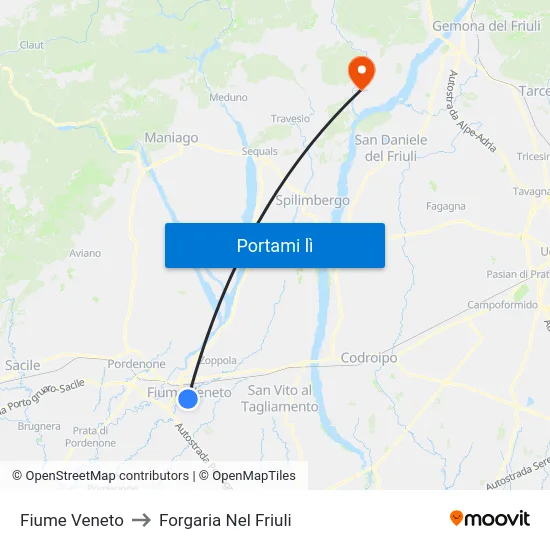 Fiume Veneto to Forgaria Nel Friuli map