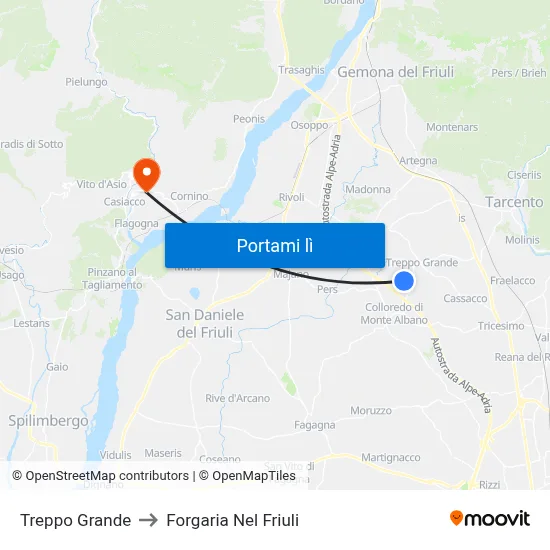 Treppo Grande to Forgaria Nel Friuli map