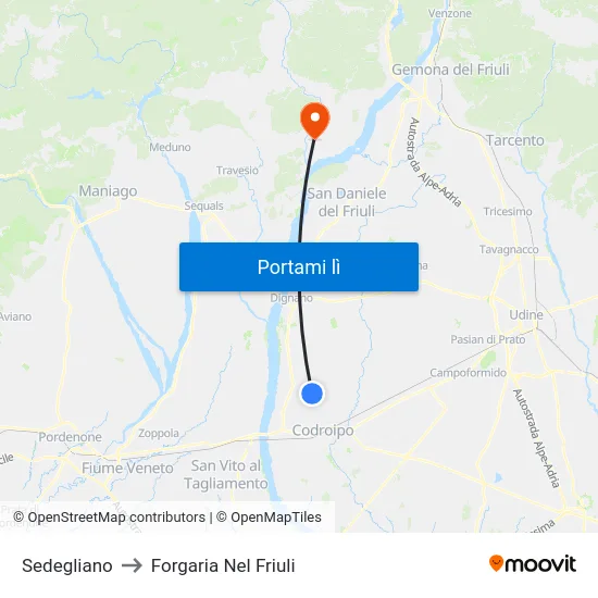 Sedegliano to Forgaria Nel Friuli map