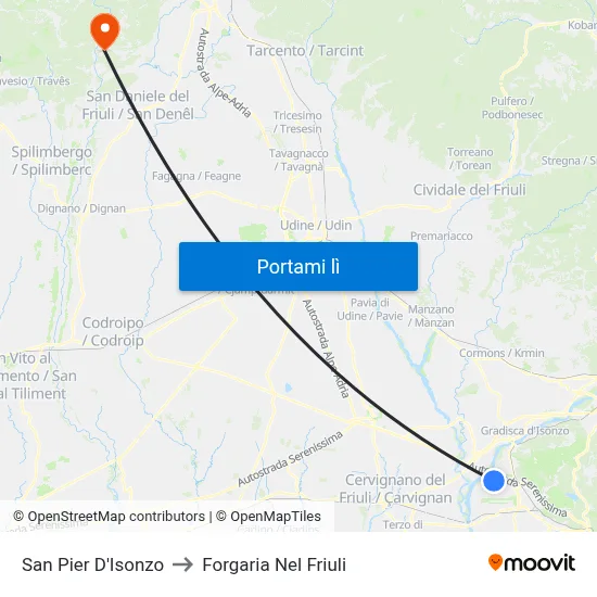 San Pier D'Isonzo to Forgaria Nel Friuli map