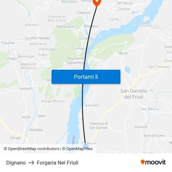 Dignano to Forgaria Nel Friuli map