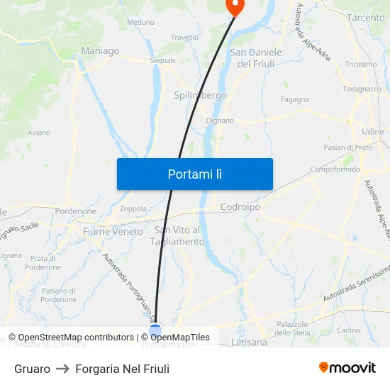 Gruaro to Forgaria Nel Friuli map
