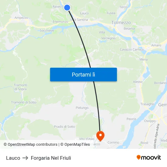 Lauco to Forgaria Nel Friuli map