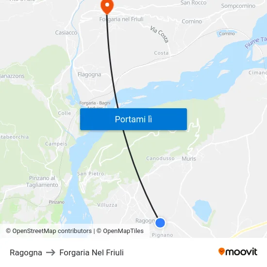 Ragogna to Forgaria Nel Friuli map