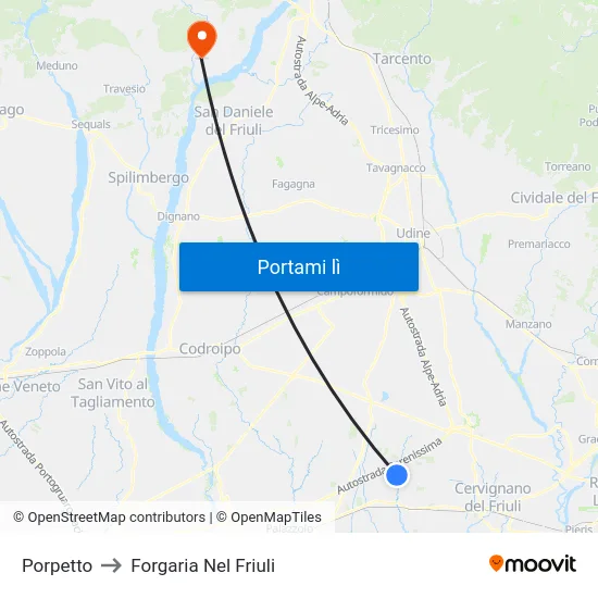 Porpetto to Forgaria Nel Friuli map