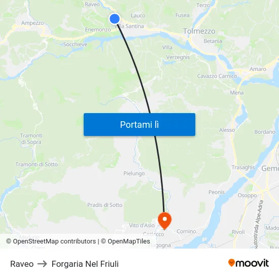 Raveo to Forgaria Nel Friuli map