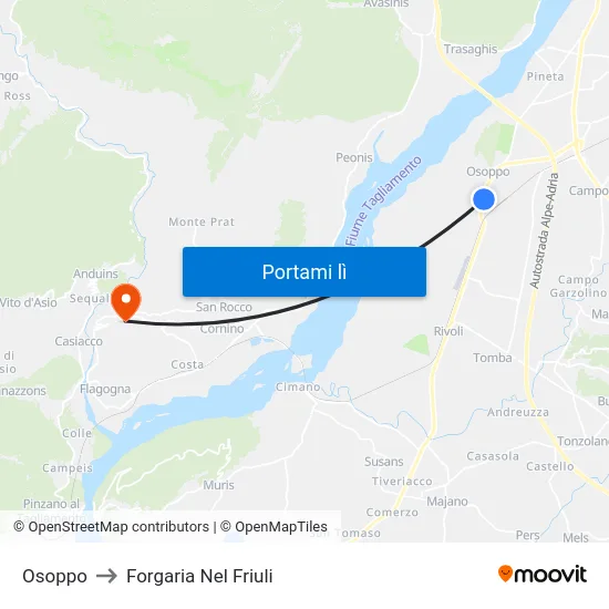 Osoppo to Forgaria Nel Friuli map