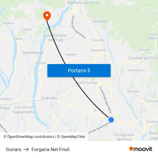 Gonars to Forgaria Nel Friuli map