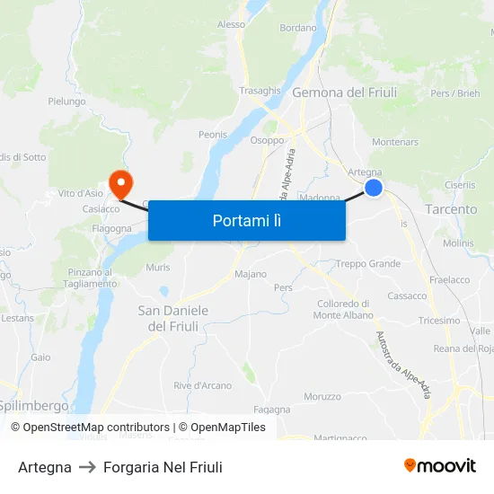 Artegna to Forgaria Nel Friuli map