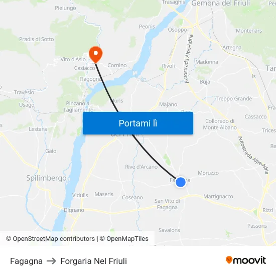 Fagagna to Forgaria Nel Friuli map