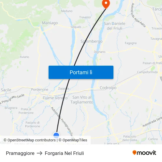 Pramaggiore to Forgaria Nel Friuli map