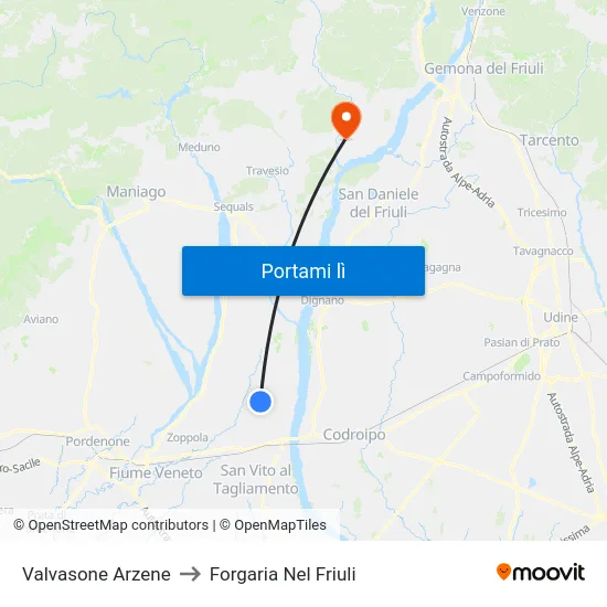 Valvasone Arzene to Forgaria Nel Friuli map
