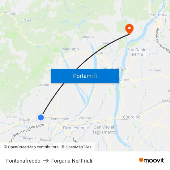 Fontanafredda to Forgaria Nel Friuli map