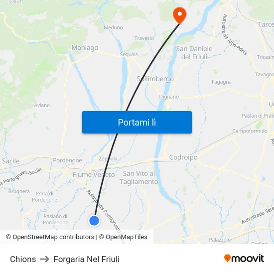 Chions to Forgaria Nel Friuli map