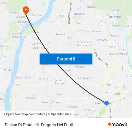Pasian Di Prato to Forgaria Nel Friuli map