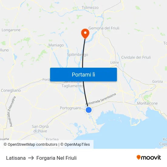 Latisana to Forgaria Nel Friuli map