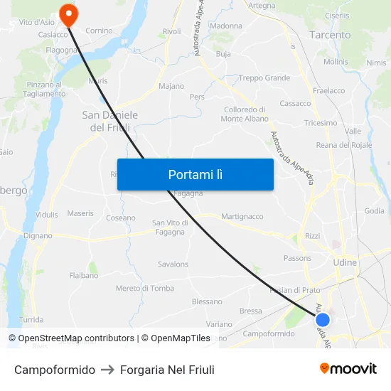 Campoformido to Forgaria Nel Friuli map