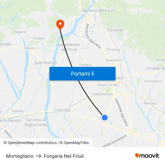 Mortegliano to Forgaria Nel Friuli map