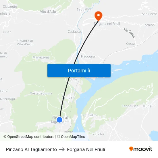Pinzano Al Tagliamento to Forgaria Nel Friuli map