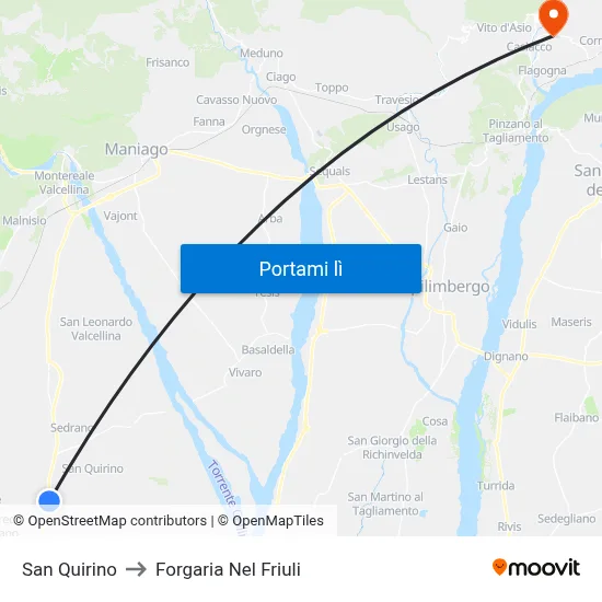 San Quirino to Forgaria Nel Friuli map
