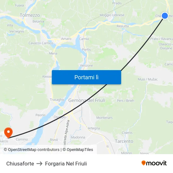 Chiusaforte to Forgaria Nel Friuli map