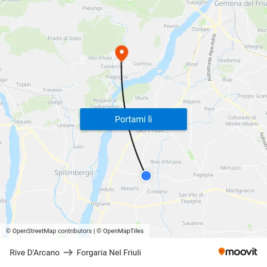 Rive D'Arcano to Forgaria Nel Friuli map