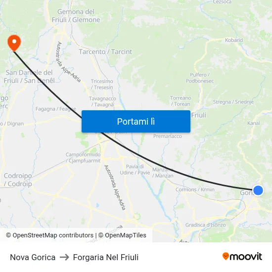 Nova Gorica to Forgaria Nel Friuli map