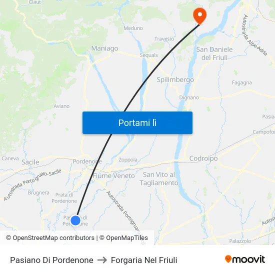 Pasiano Di Pordenone to Forgaria Nel Friuli map