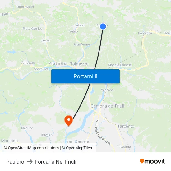 Paularo to Forgaria Nel Friuli map