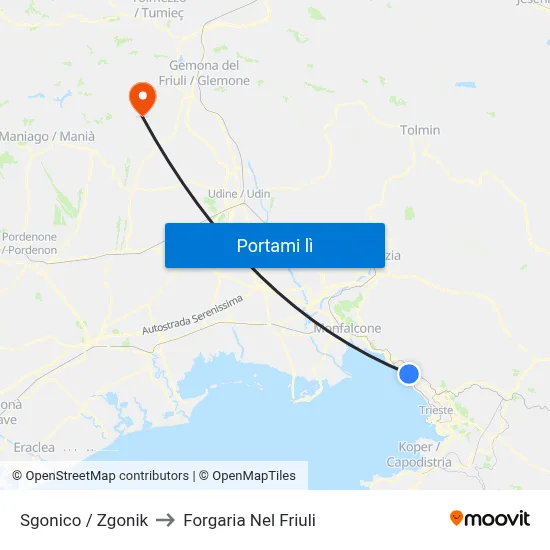 Sgonico / Zgonik to Forgaria Nel Friuli map