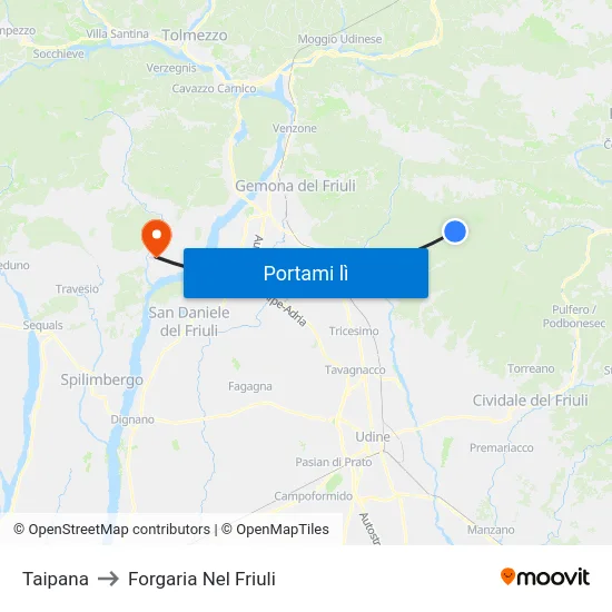 Taipana to Forgaria Nel Friuli map
