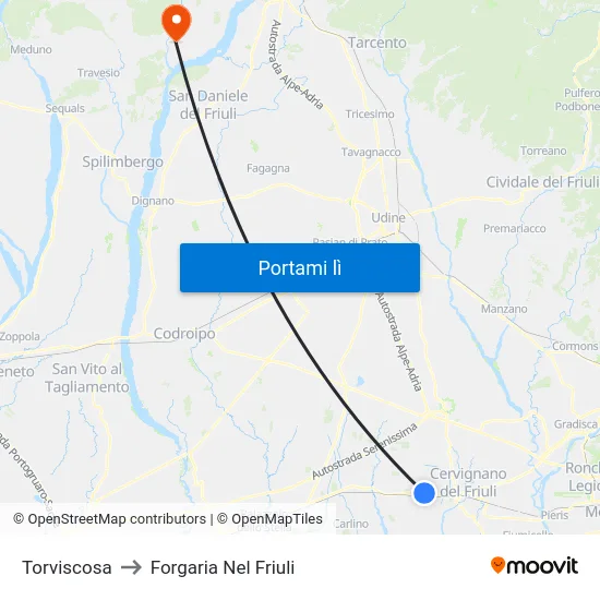 Torviscosa to Forgaria Nel Friuli map
