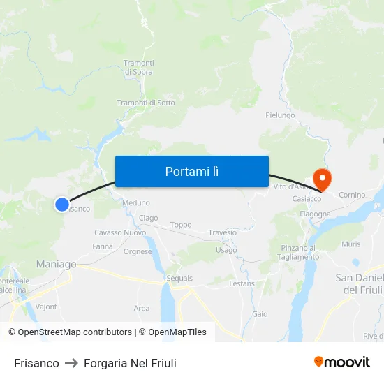 Frisanco to Forgaria Nel Friuli map