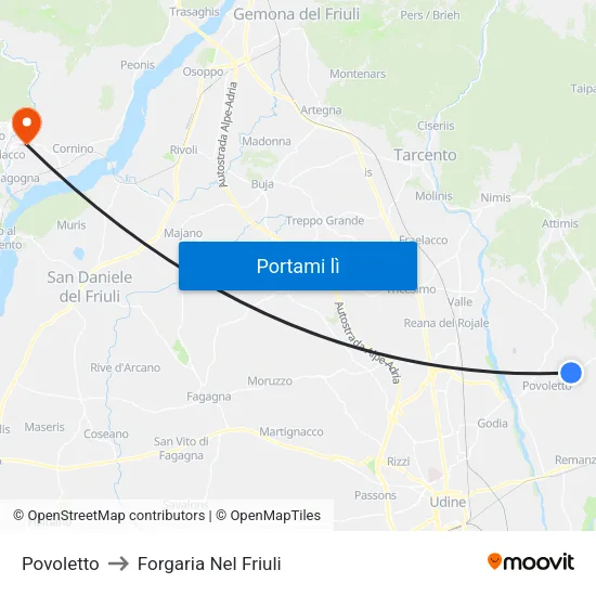 Povoletto to Forgaria Nel Friuli map