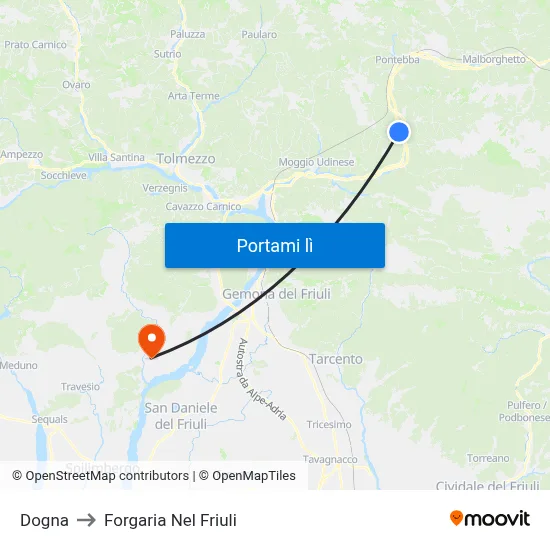 Dogna to Forgaria Nel Friuli map