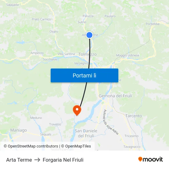 Arta Terme to Forgaria Nel Friuli map