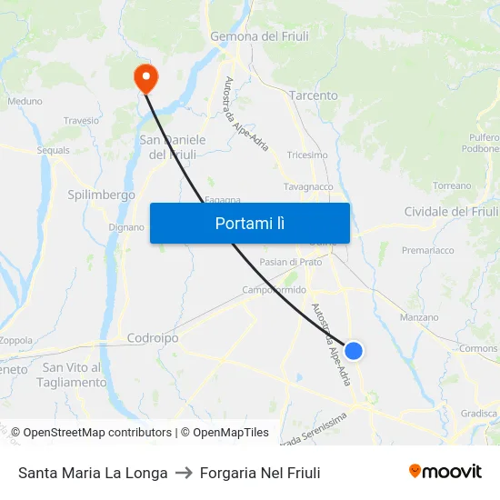 Santa Maria La Longa to Forgaria Nel Friuli map