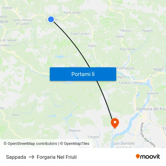 Sappada to Forgaria Nel Friuli map