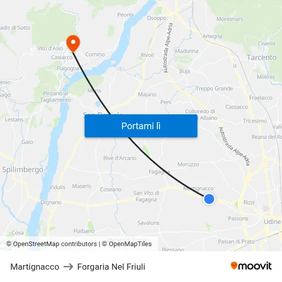 Martignacco to Forgaria Nel Friuli map