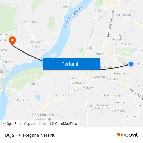 Buja to Forgaria Nel Friuli map