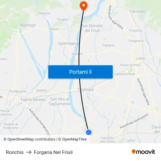 Ronchis to Forgaria Nel Friuli map