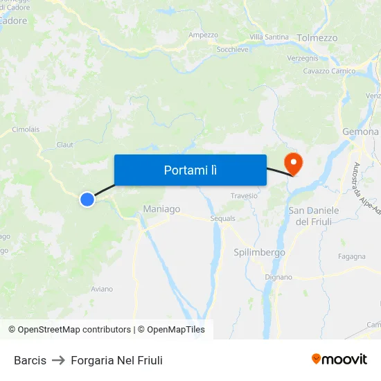 Barcis to Forgaria Nel Friuli map