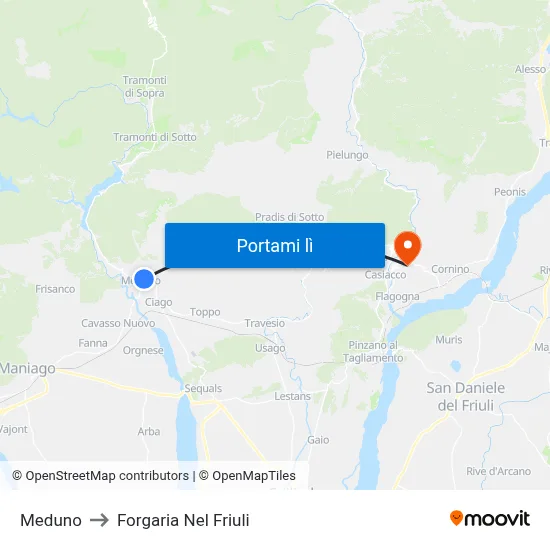 Meduno to Forgaria Nel Friuli map