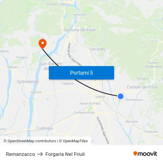 Remanzacco to Forgaria Nel Friuli map