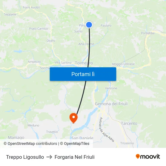 Treppo Ligosullo to Forgaria Nel Friuli map