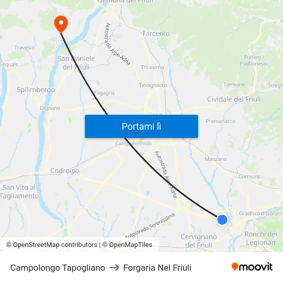Campolongo Tapogliano to Forgaria Nel Friuli map